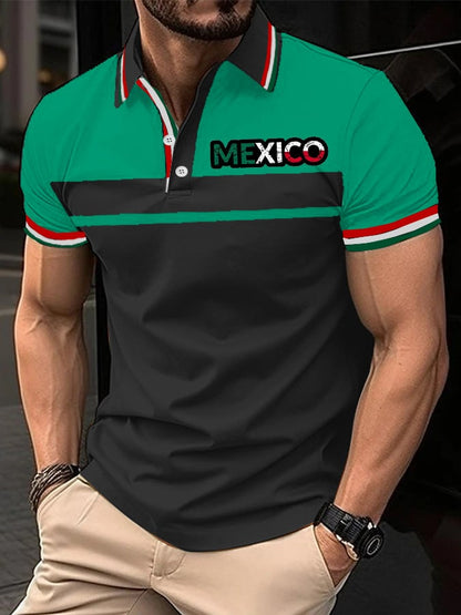 Men's Mexican Independence Day Flag Print Polo Shirt