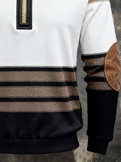 Men's Retro Color Block Print Zipper Sweatshirt