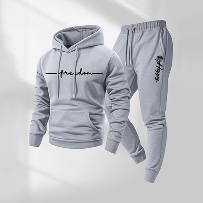 Men's Rose Pattern Print Hoodie and Drawstring Sweatpants Set, Menswear, Casual Athletic Long Sleeve Hooded Jacket & Trousers for Fall & Winter, Men's Clothing for Daily Wear, Sportswear Indoor Outdoor, Tracksuit, Athleisure