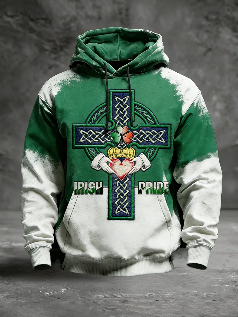 Men's Vintage St. Patrick's Day Shamrock Print Hoodie