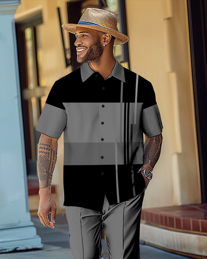 Men's Gradient Color Block Short Sleeve Shirt Walking Suit 1143
