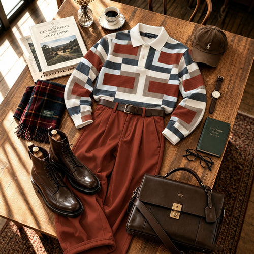 Men's Printed Polo Shirt and Pants Set