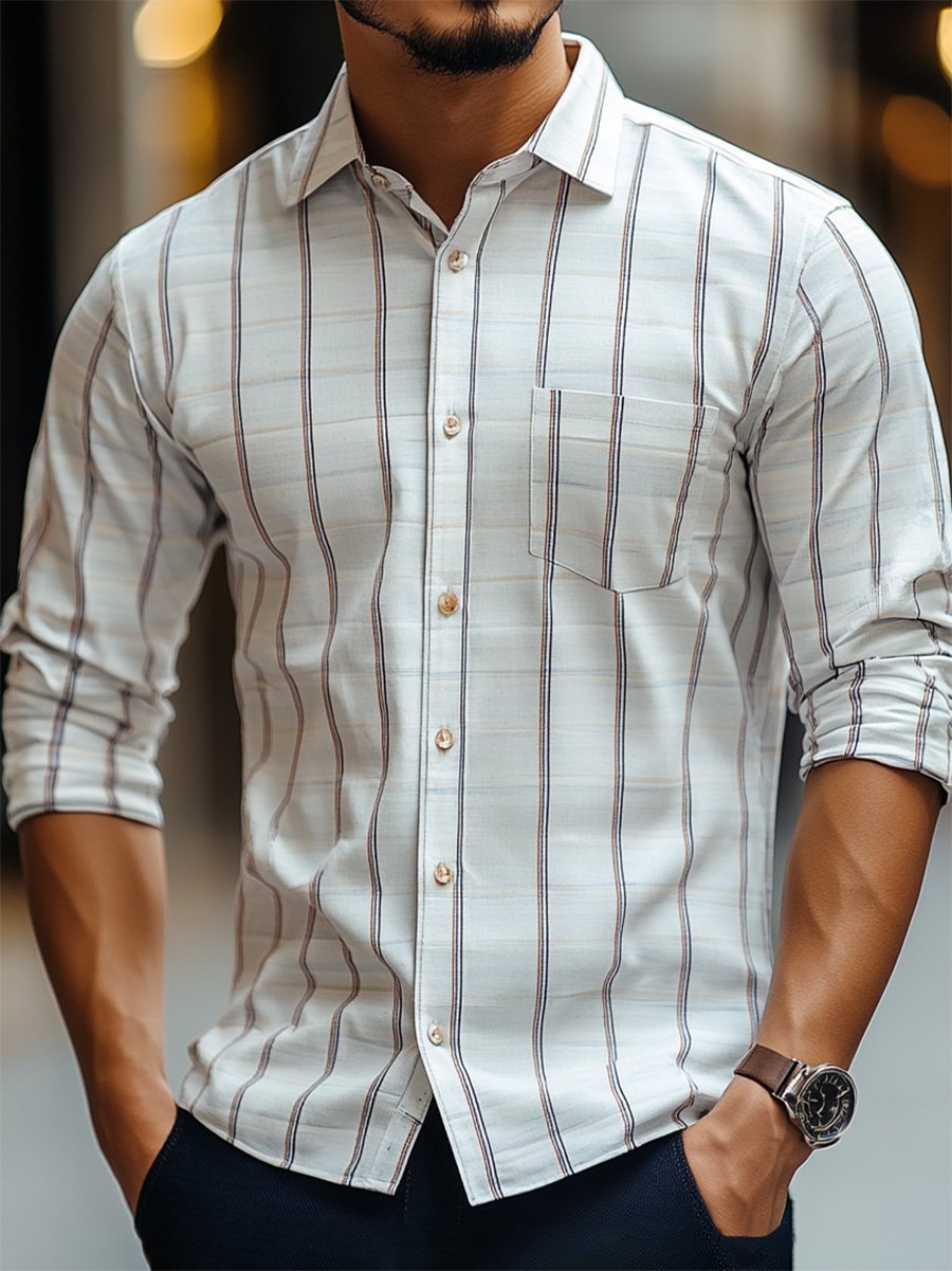 Men's Casual Striped Long Sleeve Shirt