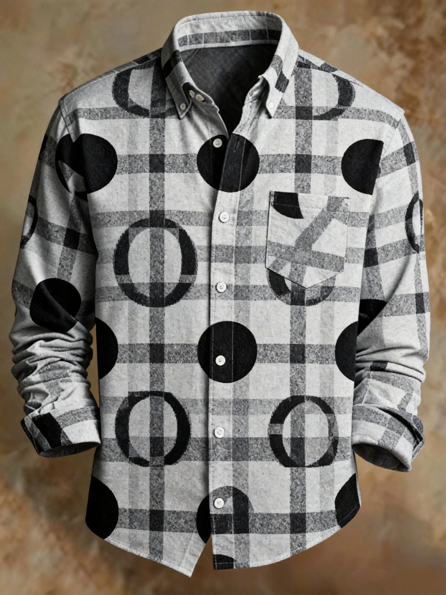 Men's Retro Abstract Art Print Plaid Business Style Shirt