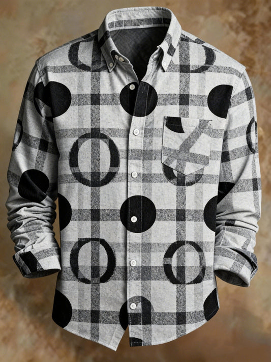 Men's Retro Abstract Art Print Plaid Business Style Shirt