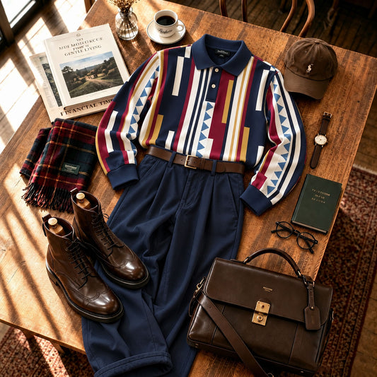 Men's Printed Polo Shirt and Pants Set