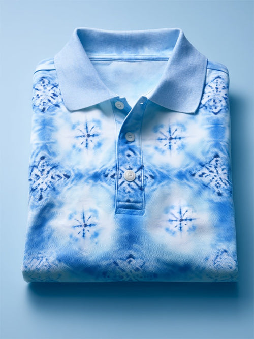 Men's Business Casual Cross Faith Art Button Short Sleeve Polo Shirt