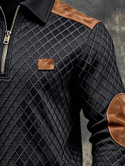 Men's Retro Jacquard Textured Patchwork Comfortable Color-Blocked Zip-Up Sweatshirt