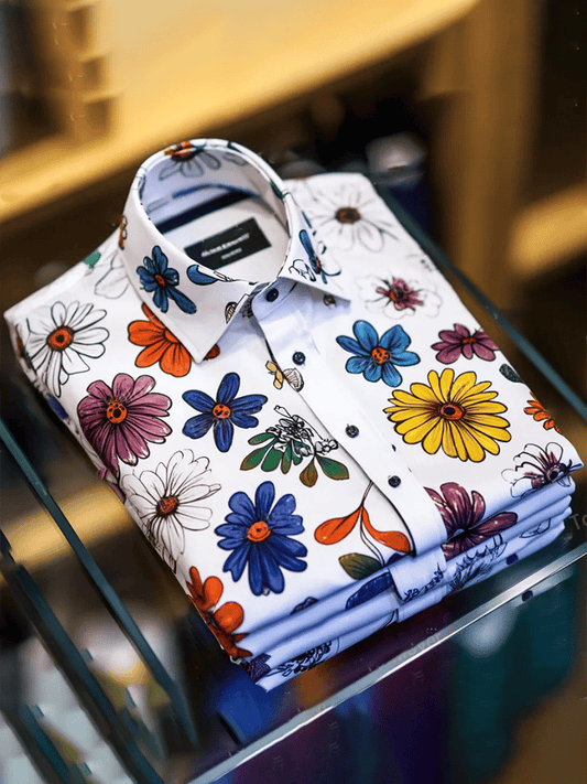Men's Business Luxury Floral Print Short-sleeved Shirt
