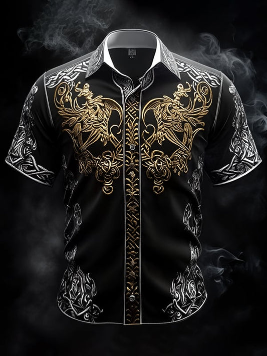 Men's Retro Viking Graphic Short Sleeve Shirt