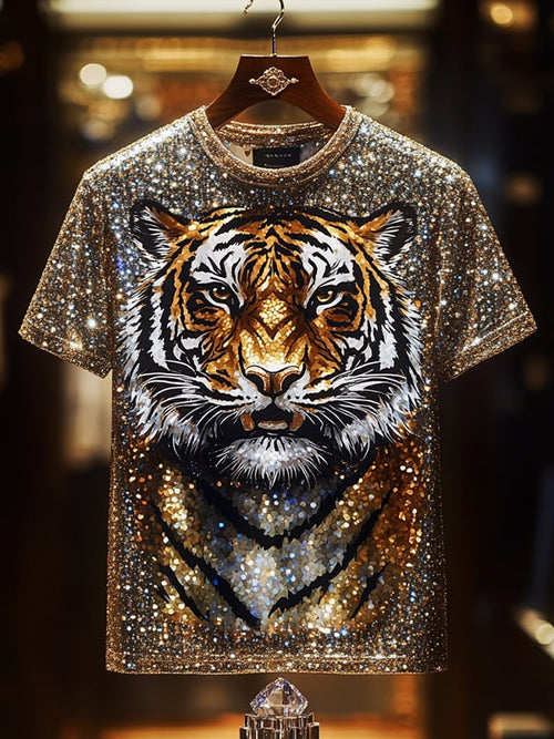 Men's Business Animal Sequin Print Short Sleeve T-Shirt
