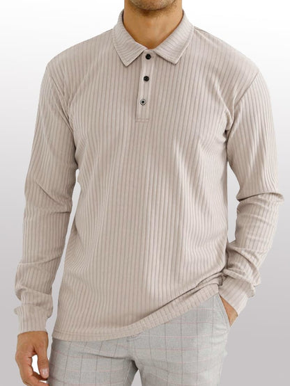 Ribbed Casual Long Sleeve Half Button Knit Polo Shirt