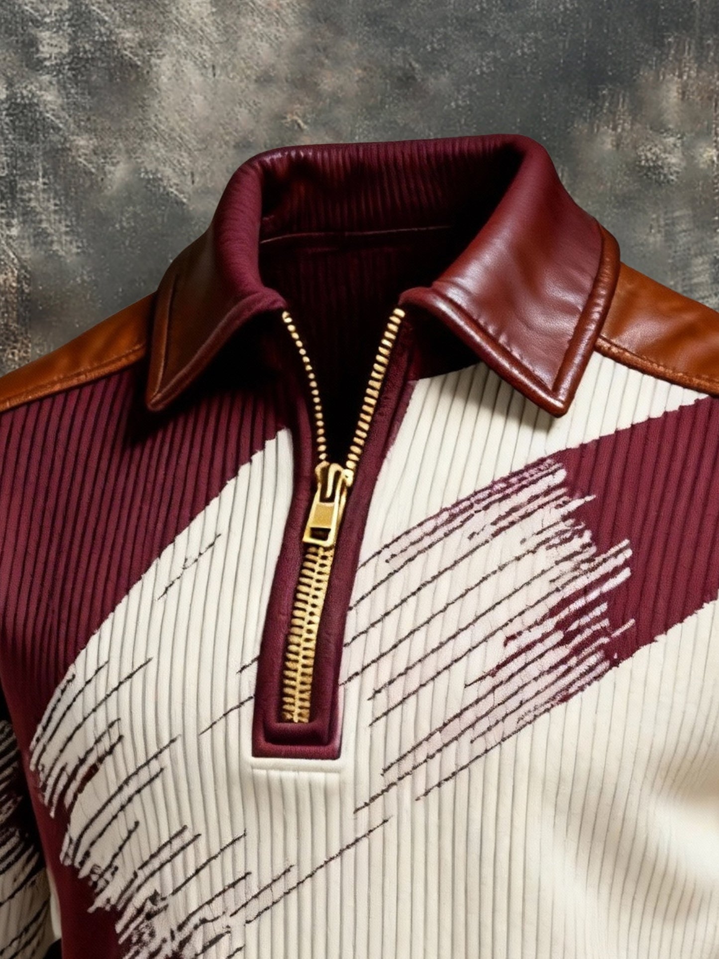 Men's Retro Color Block Print Zipper Sweatshirt