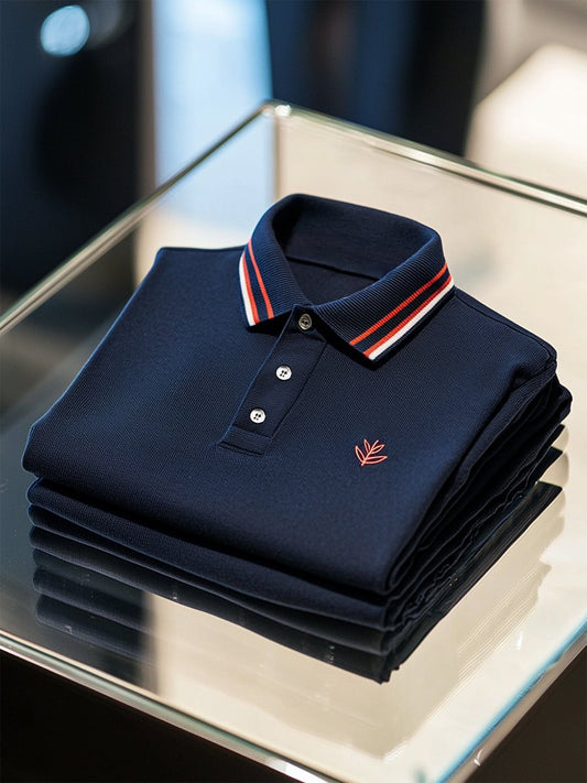 Men's Business Casual Striped Button Short Sleeve Polo Shirt