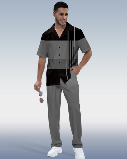 Men's Color Block Printed Short Sleeve Shirt Walking Suit 927