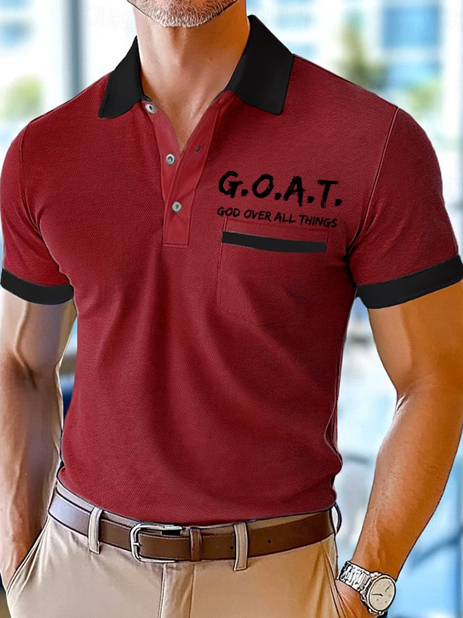 Men's Retro Faith Design Printed Comfortable And Breathable Casual With Pocket Polo Shirt