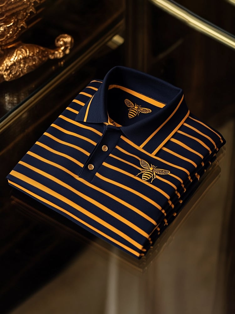 Men's Retro Business logo Print Long Sleeve Polo Shirt