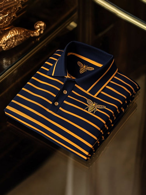 Men's Retro Business logo Print Long Sleeve Polo Shirt