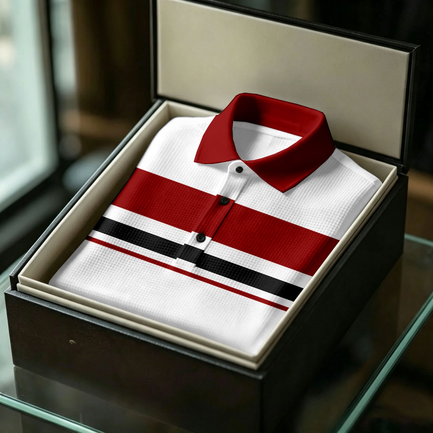 Men's Striped Printed Short-Sleeve Polo Shirt