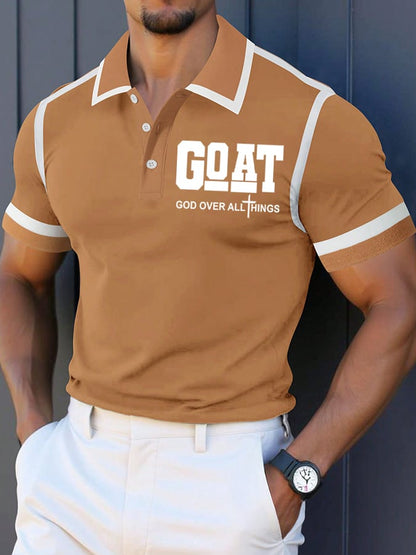 Men's Retro Faith “Goat God Over All Things” Casual Printed Polo Shirt