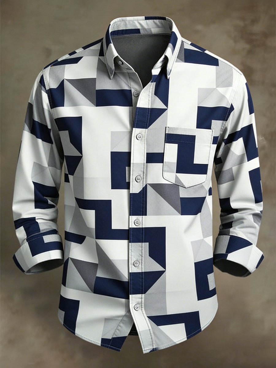 Men's Business Casual Geometric Art Long-Sleeve Shirt
