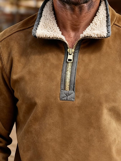 Men's Retro Patchwork Comfortable Color Block Zipper Sweatshirt