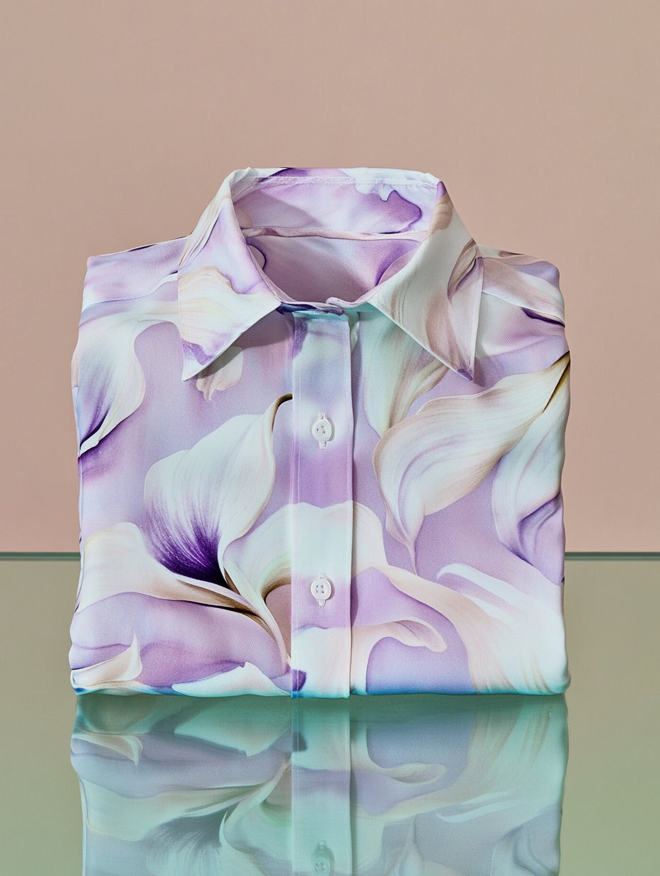 Men's Business Casual Calla Lily Floral Lapel Short Sleeve Shirt