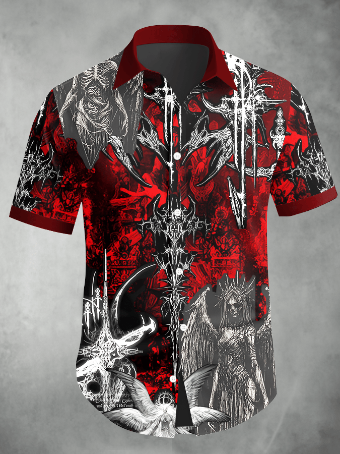 Men's Dark Skull Print Vintage Casual Shirt