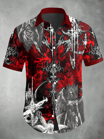 Men's Dark Skull Print Vintage Casual Shirt
