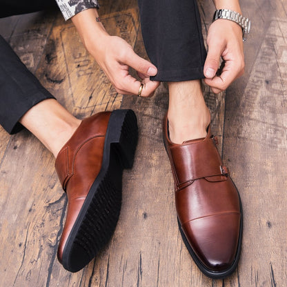 Business Casual British Double Buckle Leather Shoes