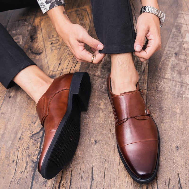Business Casual British Double Buckle Leather Shoes