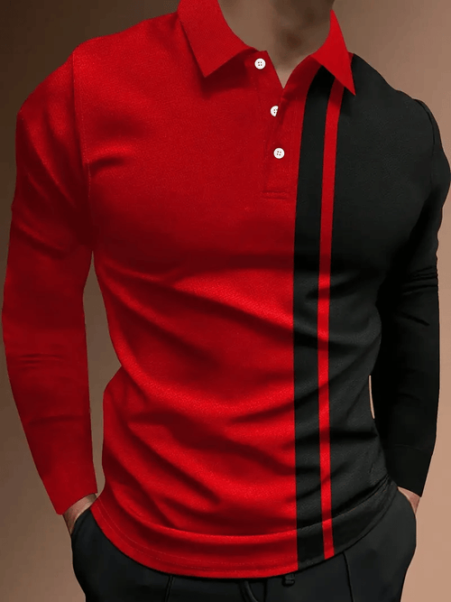 Men's Business Casual Striped Button-Down Polo