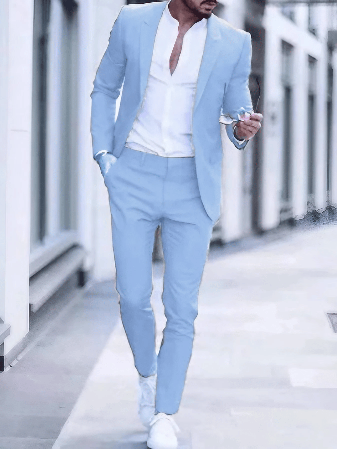 Men's Business Single-Breasted Solid Color Two-Piece Suit