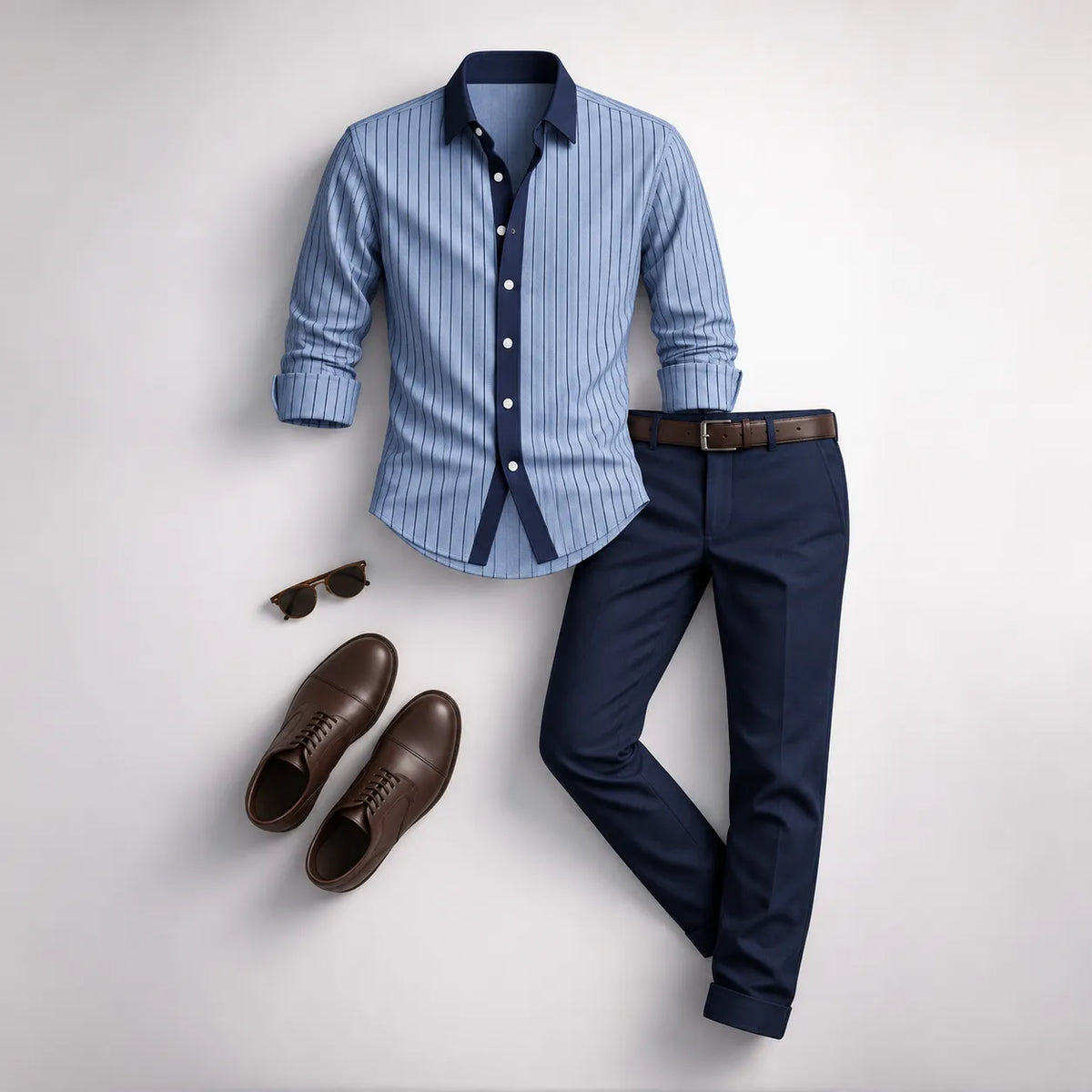 Men's Striped Long-Sleeve Shirt and Pants Set