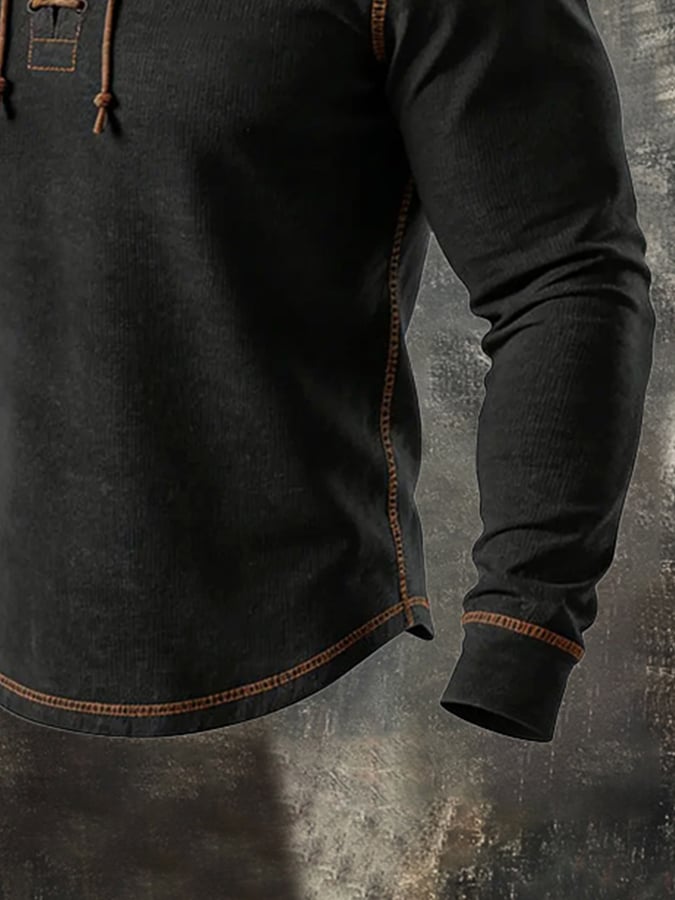 Men'S Vintage Lace-Up Long-Sleeved T-Shirt