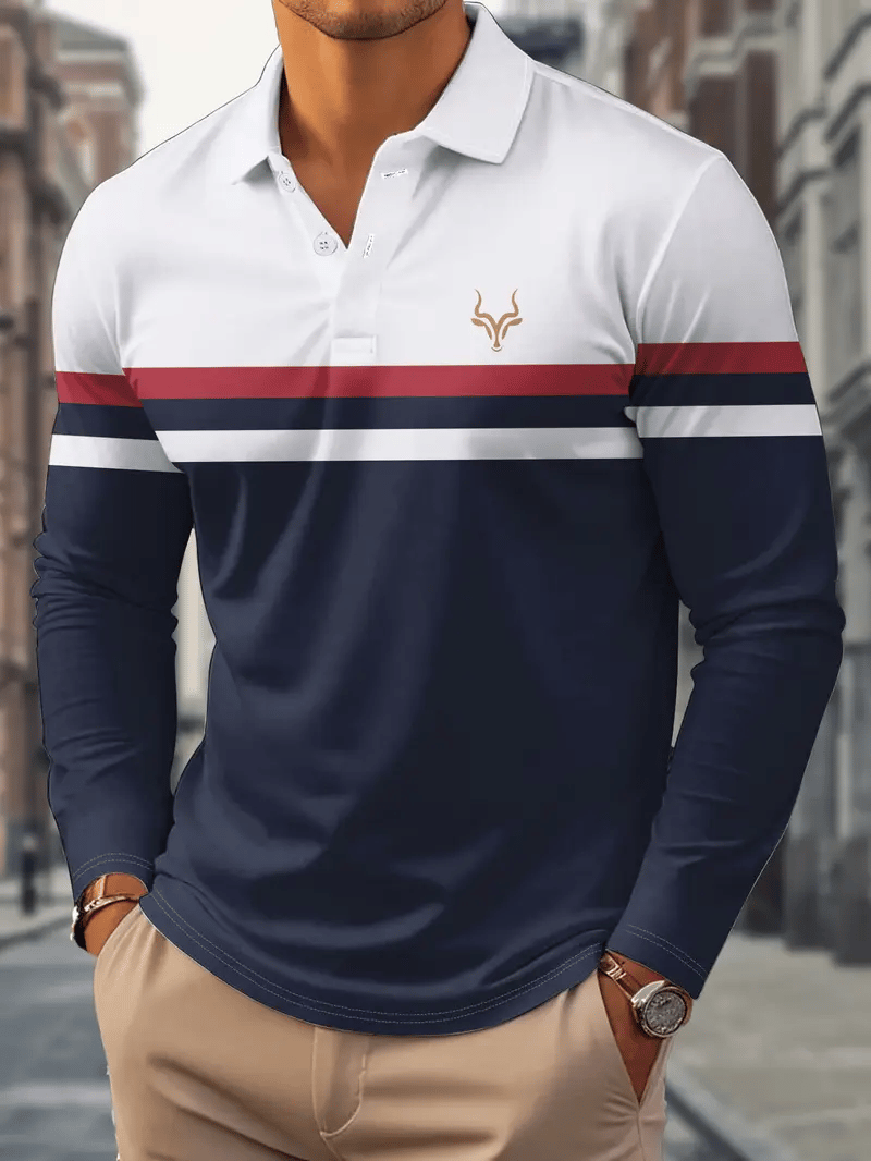 Men's Business Light Luxury Striped Print Lapel Polo Shirt