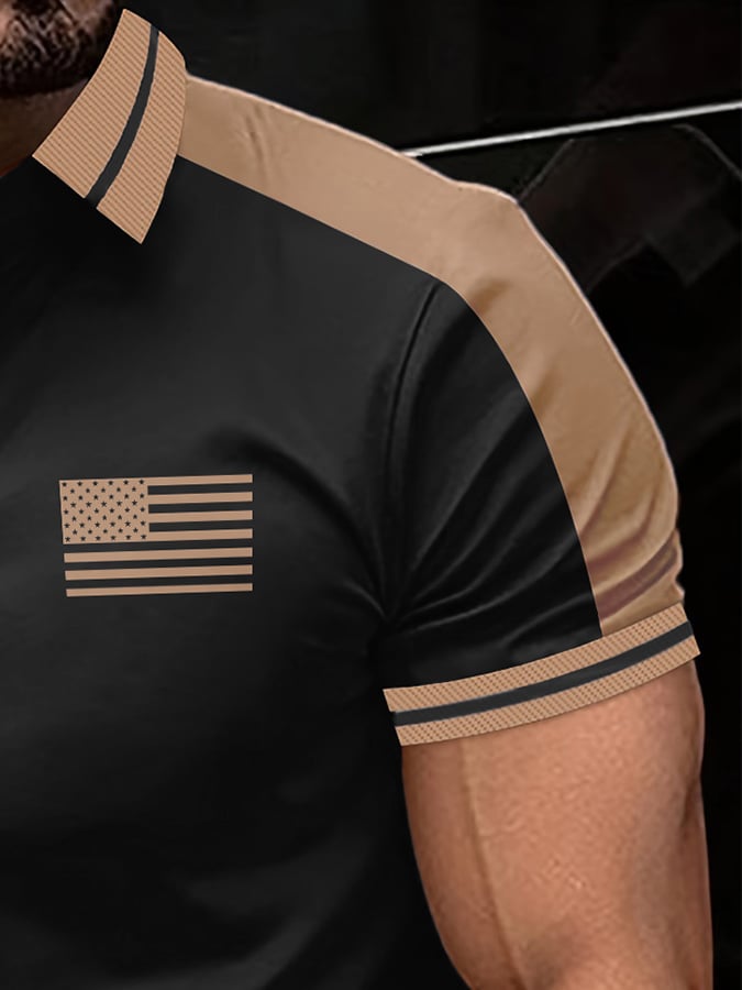 Men'S Retro Flag Print Polo Shirt