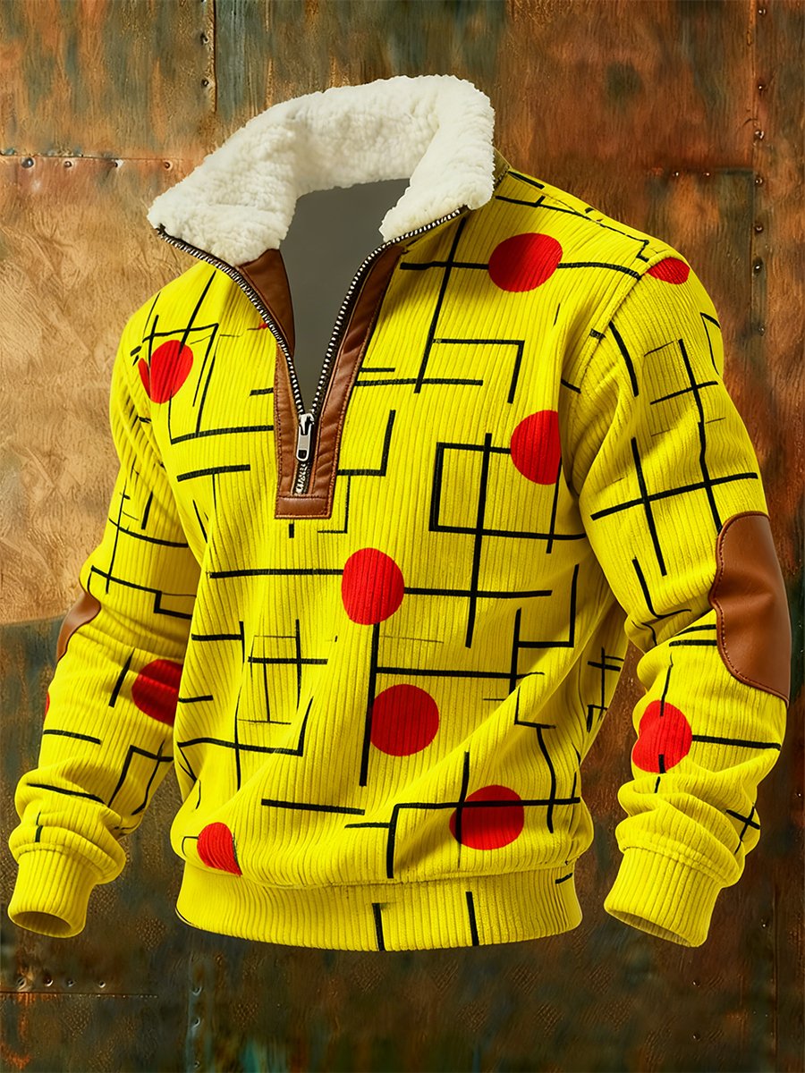 Men's Retro Geometric Quarter Zip Fleece Neck Sweatshirt