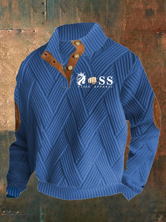 Men's Retro Letter Design Jacquard Plaid Fabric Casual Sweatshirt