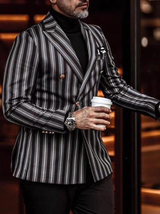 Men's Stylish Striped Double Breasted Two Button Blazer
