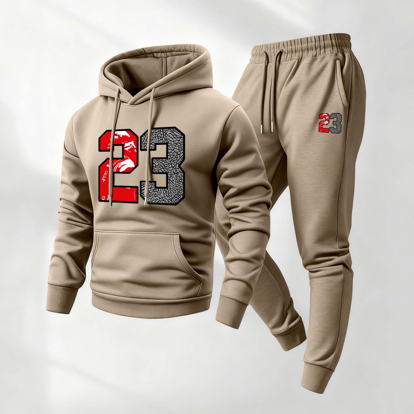 Men's Retro Basketball 23 Patterned Hoodie And Drawstring Track Pants Set, Men's Casual Athletic Long-Sleeved Hooded Jacket And Pants, Suitable For Fall And Winter, Street Style Hoodie Set, Everyday Wear, Indoor And Outdoor Sportswear