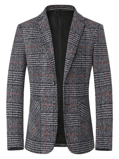 Men's Work Office Notched Collar Plaid Regular Fit Blazer