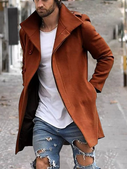 Men's Fashion Casual Standing Collar Double Breasted Faux Wool Coat