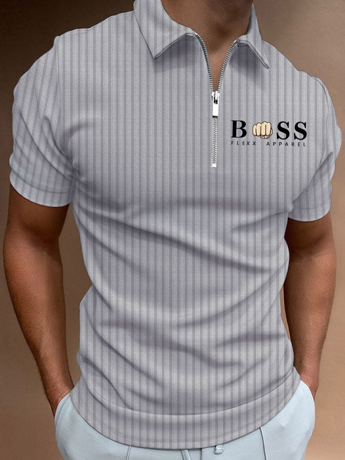 Men's Striped Lettering Casual Polo Shirt