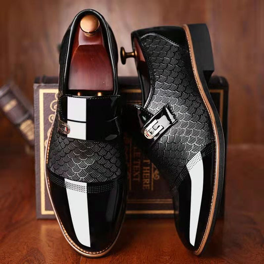 Men's Business Formal Casual Embossed Patchwork Loafers Faux Leather Patant Shoes