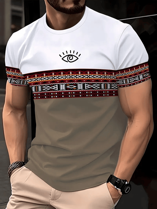 Men's Business Stripe Logo Print Short Sleeve T-Shirt