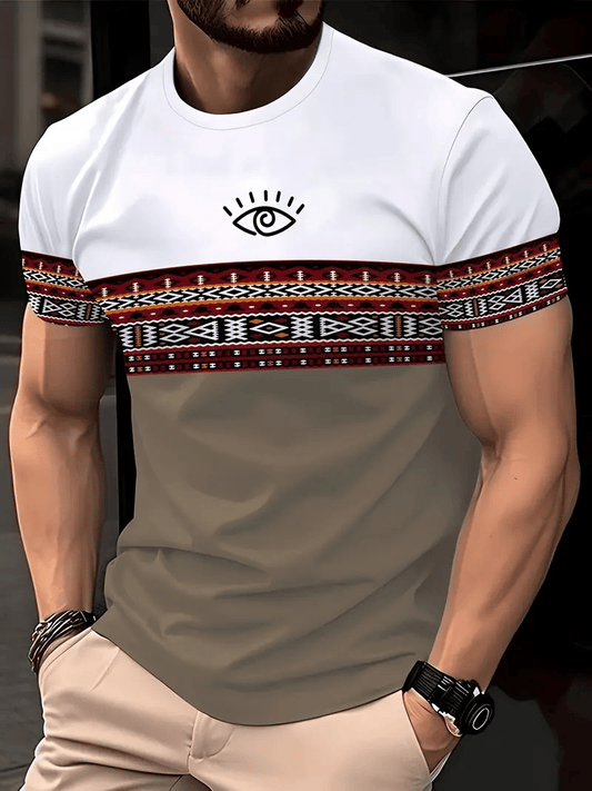 Men's Business Stripe Logo Print Short Sleeve T-Shirt