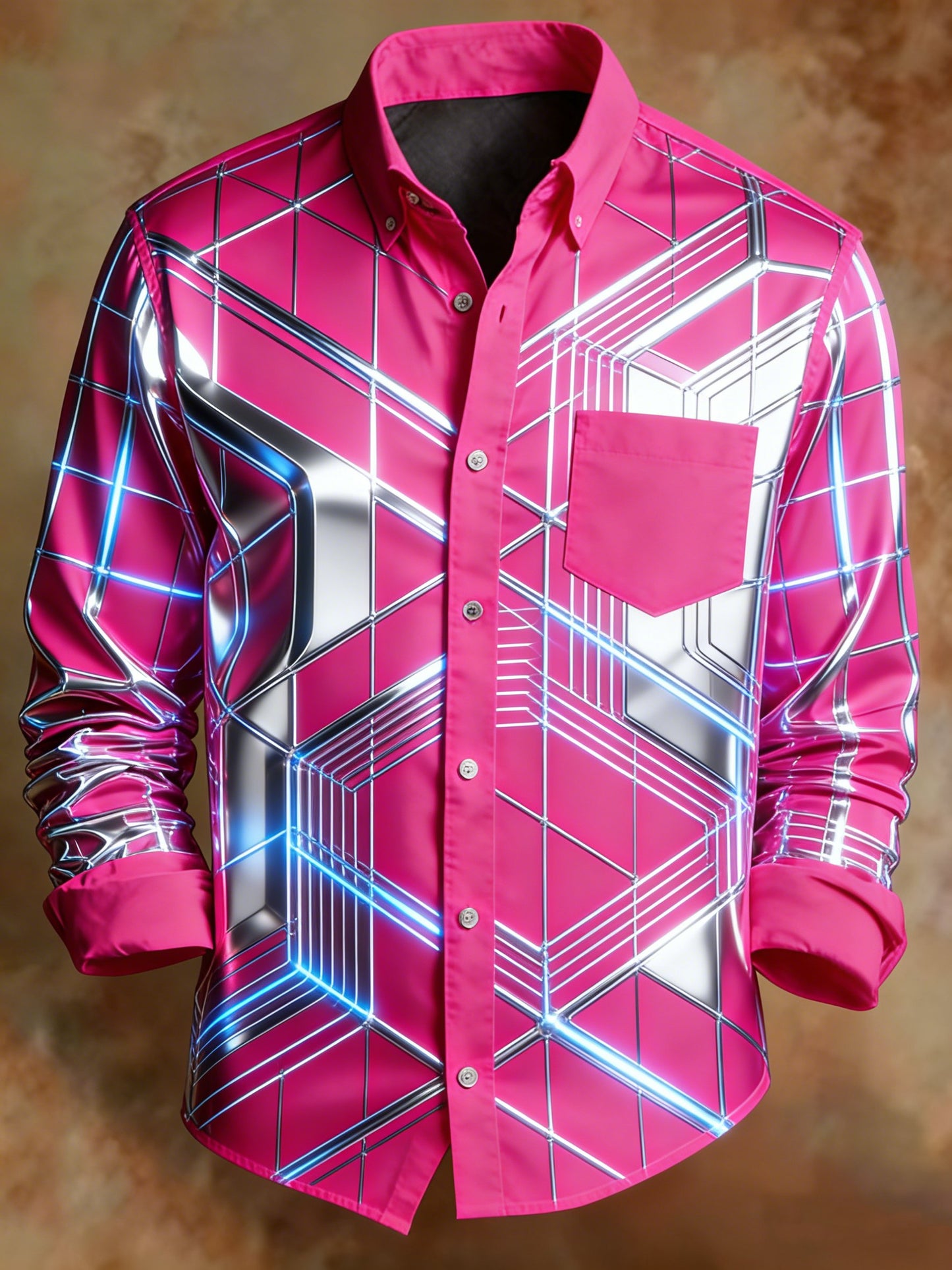 Men's Retro Abstract Futuristic Space Print Shirt