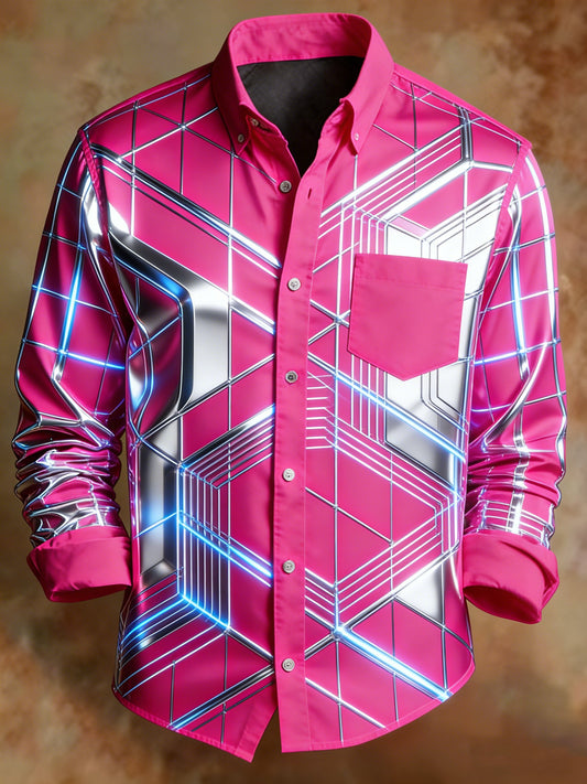 Men's Retro Abstract Futuristic Space Print Shirt