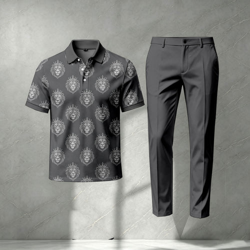 Men's Gray Short-Sleeve Polo Shirt and Pants Set